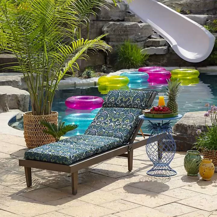 Best Sapphire Damask Outdoor Chaise Cushion Outdoor Cushions & Pillows