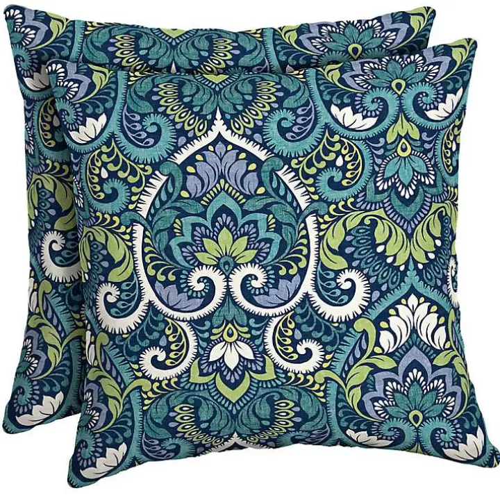 Shop Sapphire Damask Outdoor Pillows, Set of 2 Outdoor Cushions & Pillows