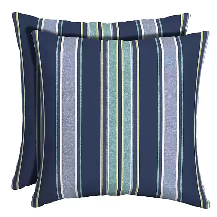 Best Sale Sapphire Stripe Outdoor Pillows, Set of 2 Outdoor Cushions & Pillows