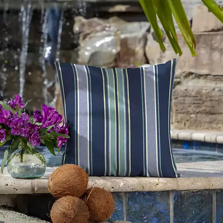 Best Sale Sapphire Stripe Outdoor Pillows, Set of 2 Outdoor Cushions & Pillows