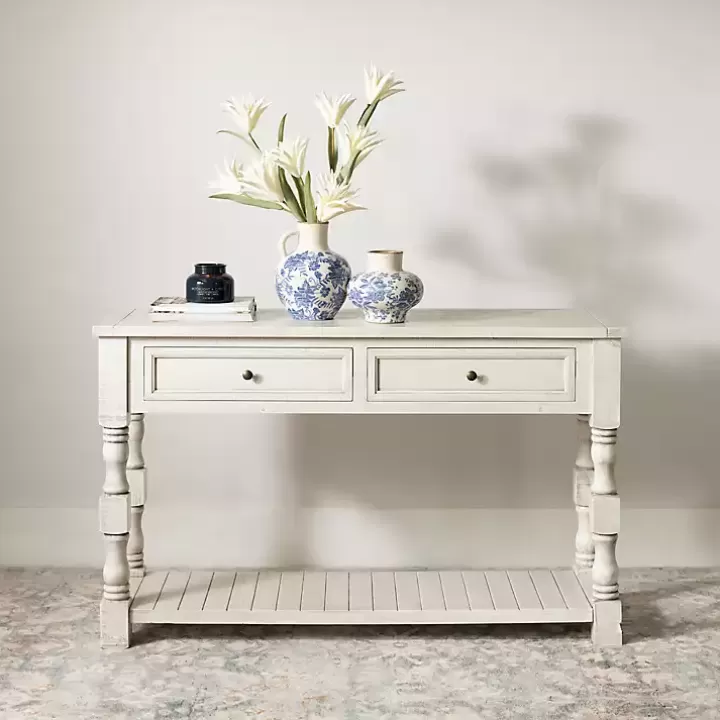 Store Savannah Cream Distressed Console Table Console Tables