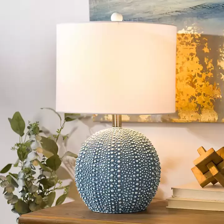 Online Sea Blue Round Textured Table Lamp Table Lamps