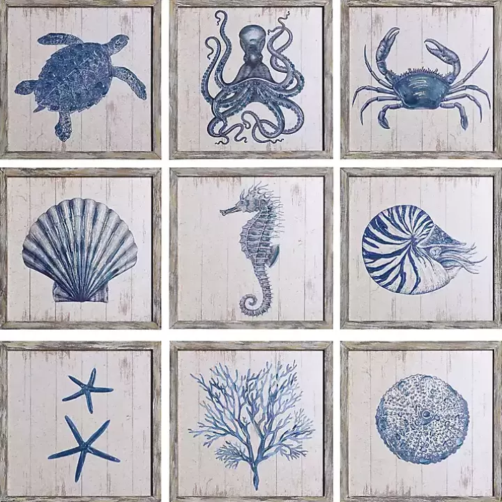 Cheap Sea Creatures Framed Wood Art Prints, Set of 9 Framed Art