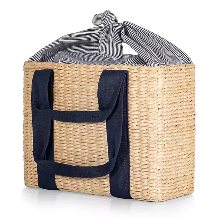 Outlet Seagrass Navy Tie Top Picnic Basket Serving & Entertaining