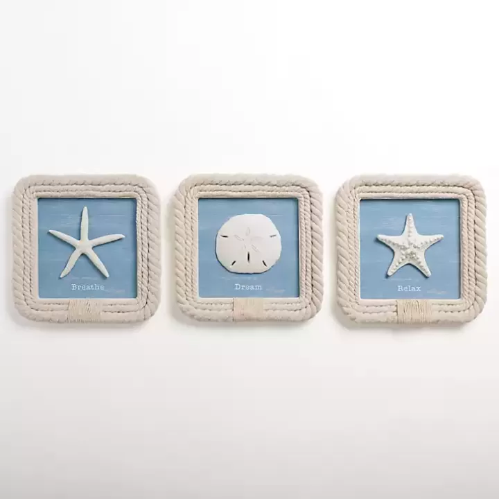 Outlet Seashell Rope Trim Wall Plaques, Set of 3 Wall Plaques