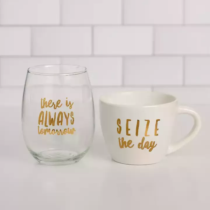 Clearance Seize the Day 2-pc. Mug & Wine Glass Set Glassware & Drinkware