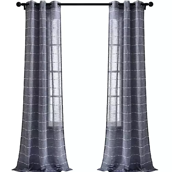 Shop Sheer Navy Striped Curtain Panel Set, 95 in. Curtains & Drapes