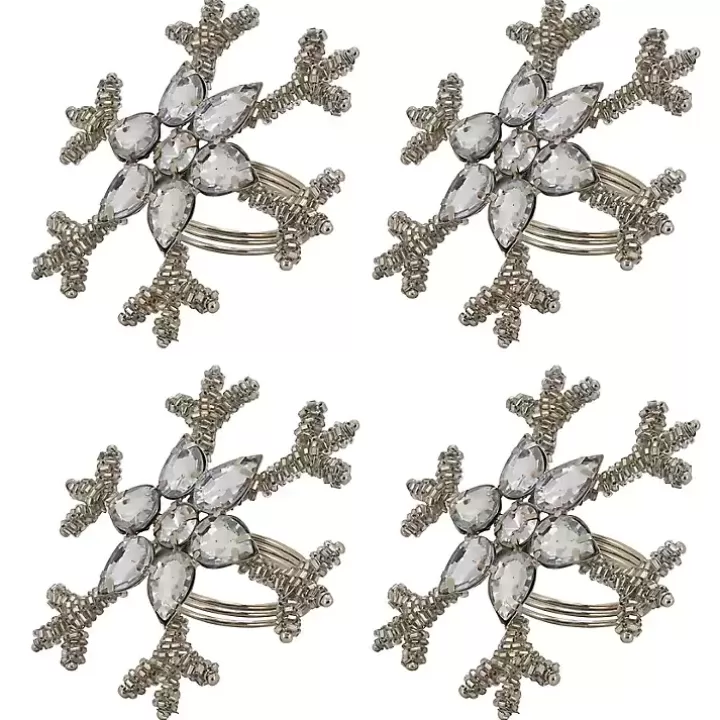 Fashion Beaded Snowflake Napkin Rings, Set of 4 Table Linens