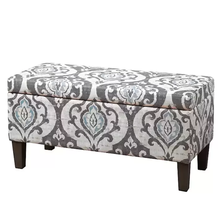 Discount Slate Blue Ikat Storage Ottoman Benches & Ottomans
