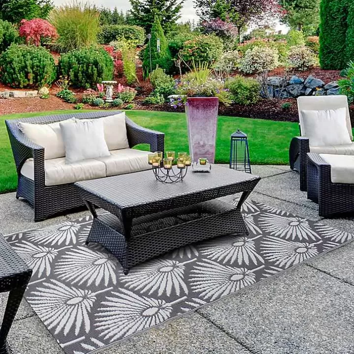 Online Slate Fan Leaf Outdoor Area Rug, 4x6 Outdoor Rugs