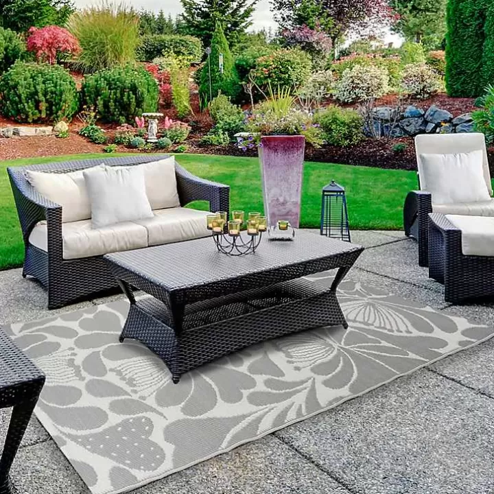 Best Slate Floral Outdoor Area Rug, 4x6 Outdoor Rugs