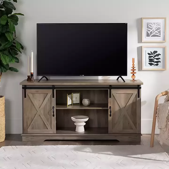 Sale Sliding Barn Door Open Shelf Wash TV Stand Tv Stands & Media Consoles