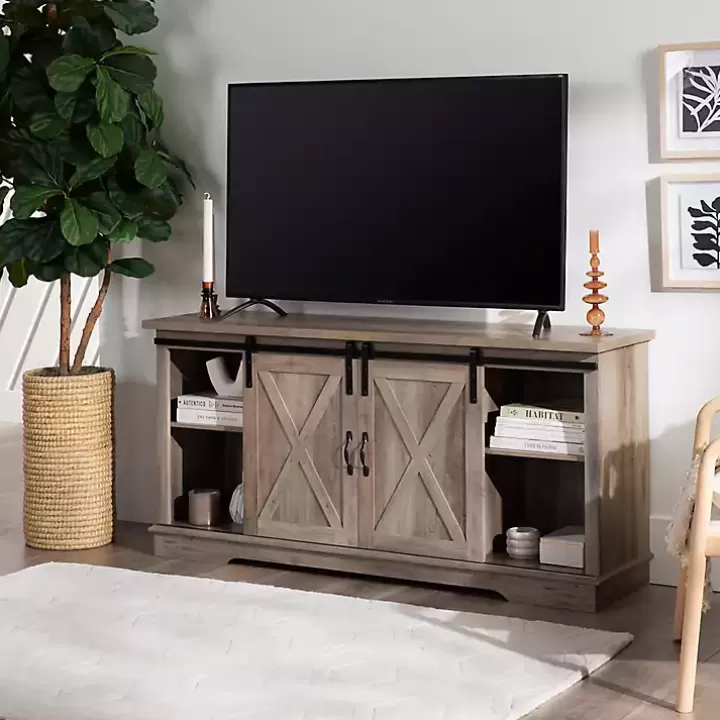 Sale Sliding Barn Door Open Shelf Wash TV Stand Tv Stands & Media Consoles