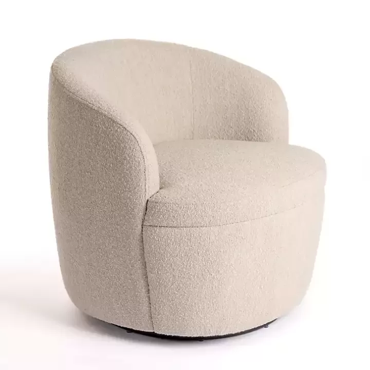 Outlet Small Round Sand Boucle Swivel Accent Chair Accent Chairs