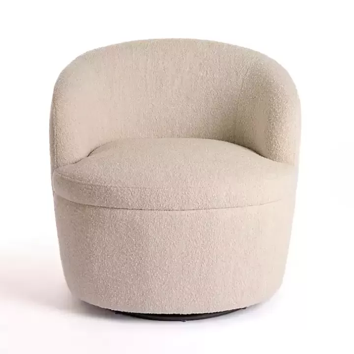 Outlet Small Round Sand Boucle Swivel Accent Chair Accent Chairs
