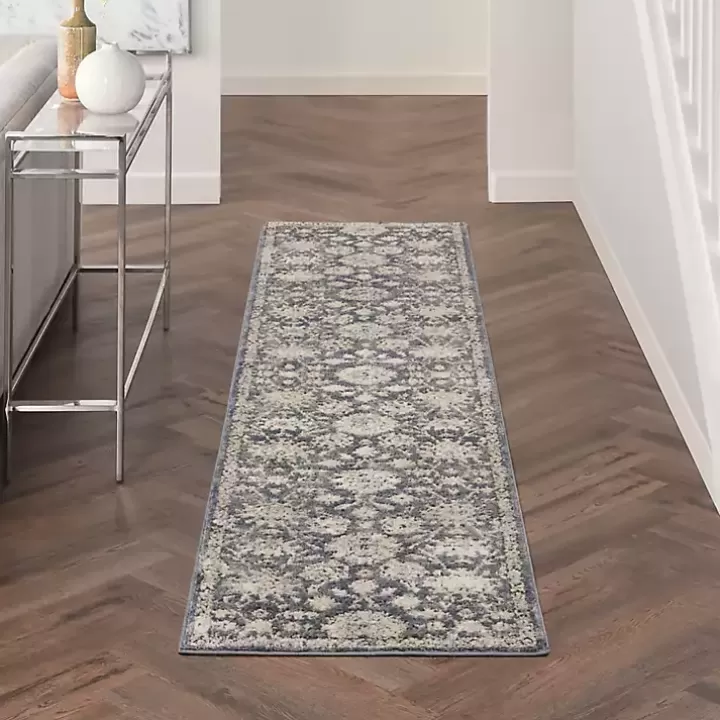 Online Smokey Blue and Ivory Floral Runner, 2x7 Area Rugs