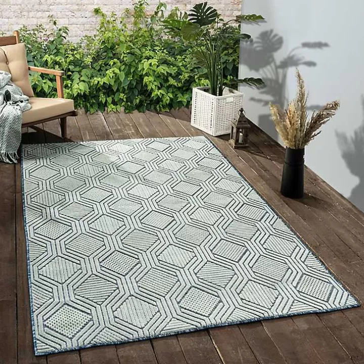 Online Smoky Blue Geometric Indoor/Outdoor Area Rug, 5x7 Outdoor Rugs