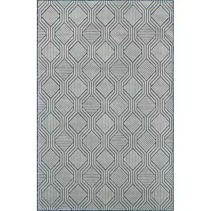 Online Smoky Blue Geometric Indoor/Outdoor Area Rug, 5x7 Outdoor Rugs