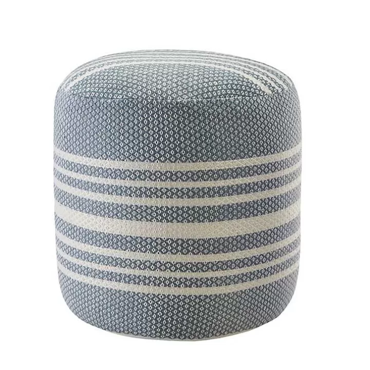 Online Soft Blue Simple Stripe Outdoor Pouf Outdoor Cushions & Pillows