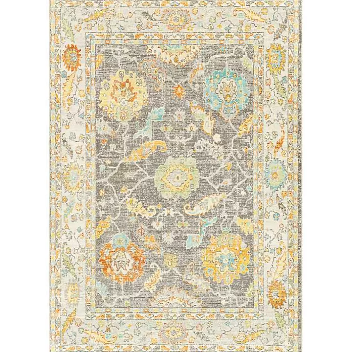 Store Soft Yellow and Gray Floral Area Rug, 8x12 Area Rugs