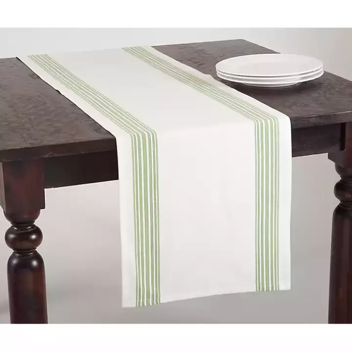 Cheap Spring Green Striped Border Table Runner Table Linens