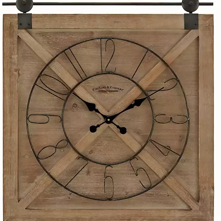 Fashion Square Wood Barn Door Wall Clock Clocks