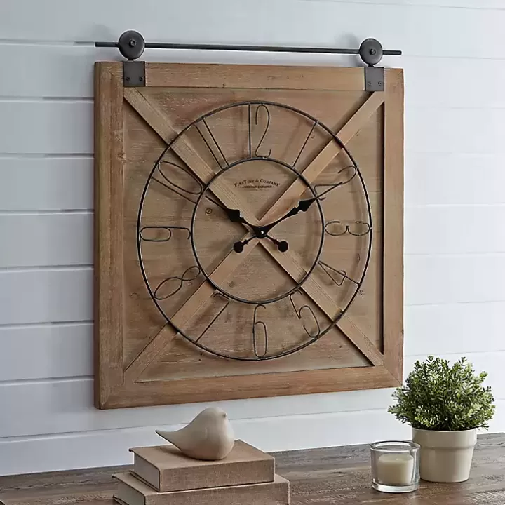 Fashion Square Wood Barn Door Wall Clock Clocks