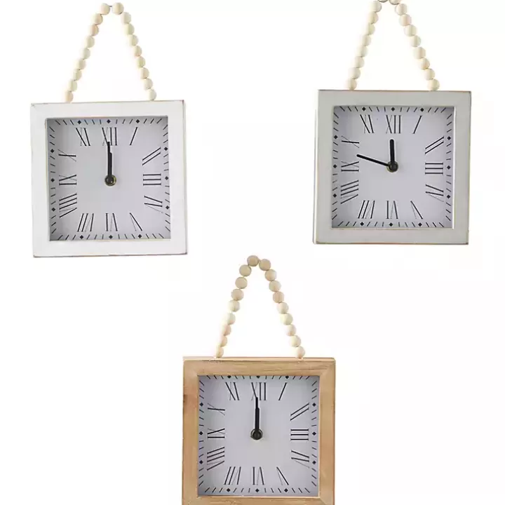 Hot Square Wood Beaded Wall Clocks, Set of 3 Clocks
