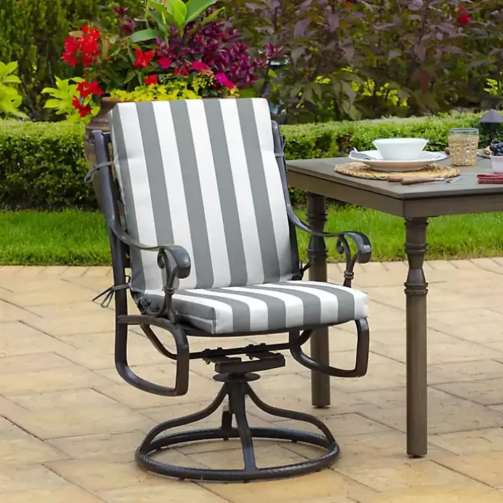 Best Stone Stripe Luxe Outdoor Dining Chair Cushion Outdoor Cushions & Pillows