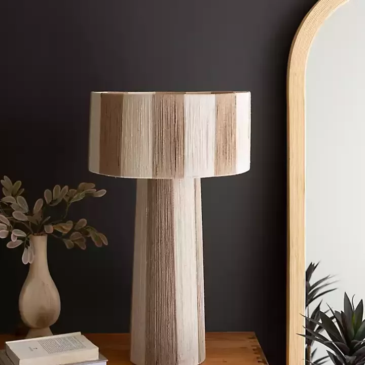 Online Striped Natural Jute Table Lamp Table Lamps