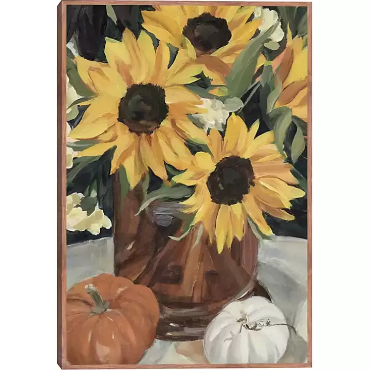 Flash Sale Sunflower Vase and Pumpkins Framed Canvas Print Canvas Art