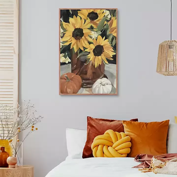 Flash Sale Sunflower Vase and Pumpkins Framed Canvas Print Canvas Art