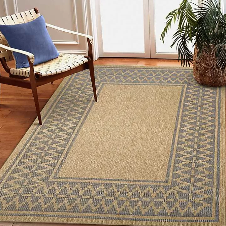 Sale Tan & Navy Zig Zag Indoor/Outdoor Area Rug, 5x7 Outdoor Rugs