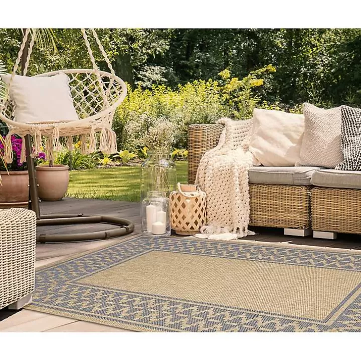 Sale Tan & Navy Zig Zag Indoor/Outdoor Area Rug, 5x7 Outdoor Rugs