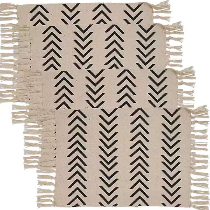 Sale Tan and Black Chevron Cotton Placemats, Set of 4 Table Linens