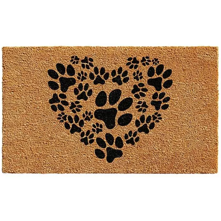 Fashion Tan and Black Coir Heart Paws Doormat, 17x29 Doormats