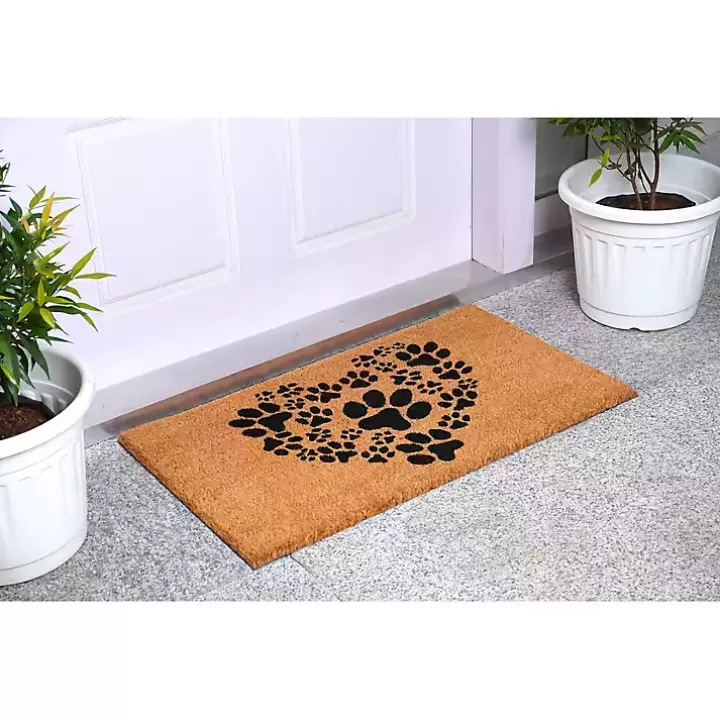 Cheap Tan and Black Coir Heart Paws Doormat, 24x36 Doormats