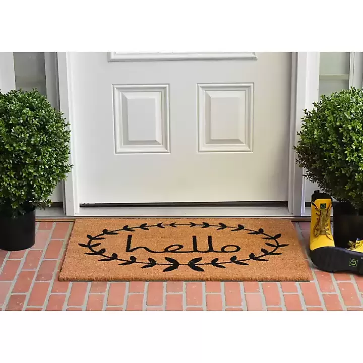 Best Sale Tan and Black Evergreen Hello Doormat, 36x24 in. Doormats