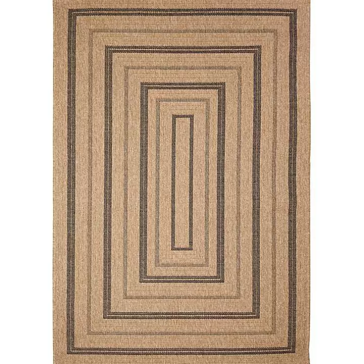 Sale Tan and Black Framed Indoor/Outdoor Area Rug, 5x7 Outdoor Rugs
