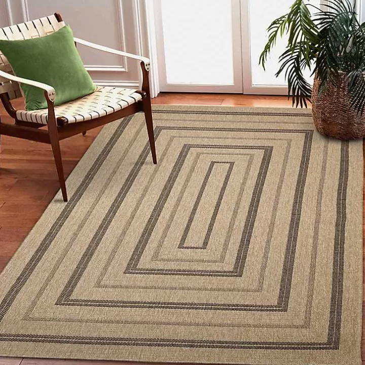 Sale Tan and Black Framed Indoor/Outdoor Area Rug, 5x7 Outdoor Rugs