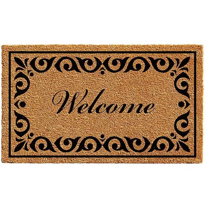 New Tan and Black Scroll Welcome Doormat, 29x17 in. Doormats