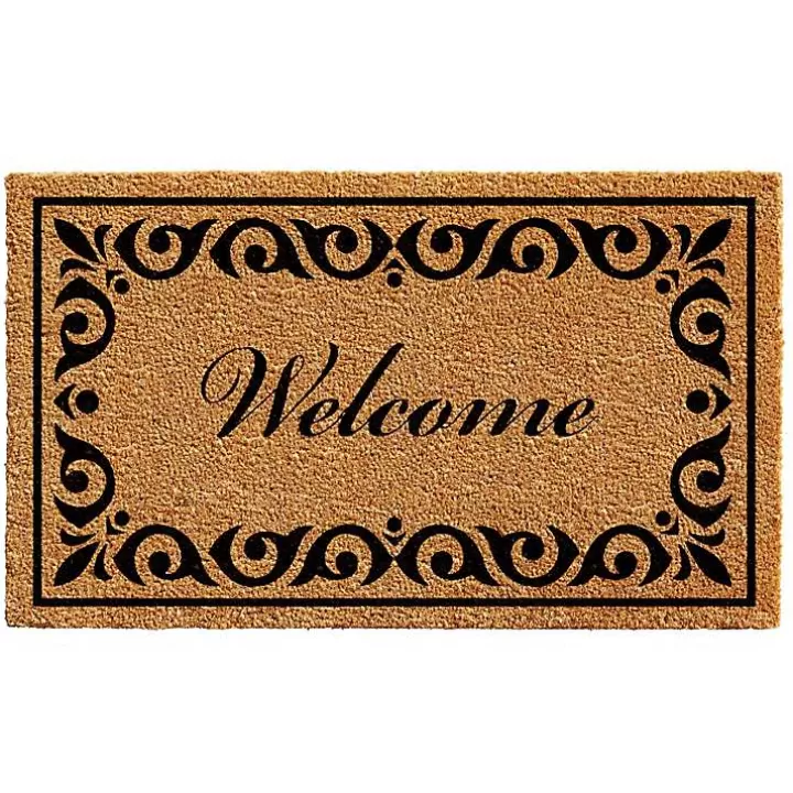 Shop Tan and Black Scroll Welcome Doormat, 36x24 in. Doormats