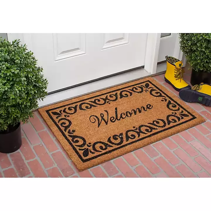 Shop Tan and Black Scroll Welcome Doormat, 36x24 in. Doormats