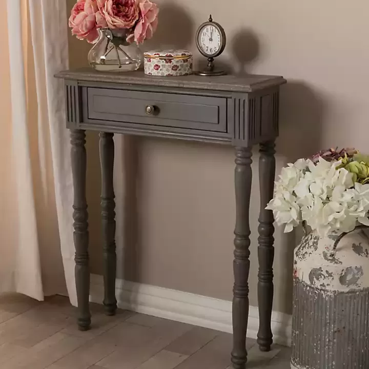 Discount Tan and Gray Ornate Ball Turned Console Table Console Tables