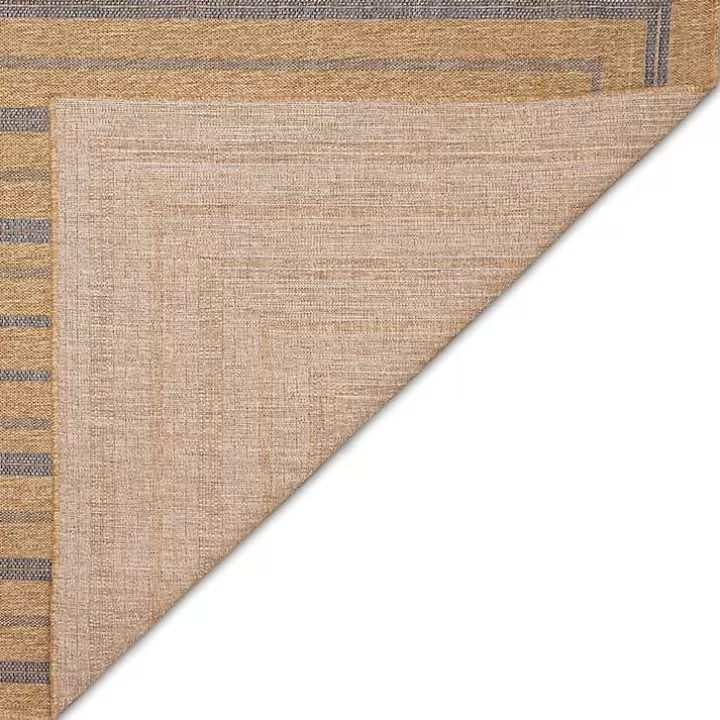 Cheap Tan and Navy Framed Indoor/Outdoor Area Rug, 7x9 Outdoor Rugs