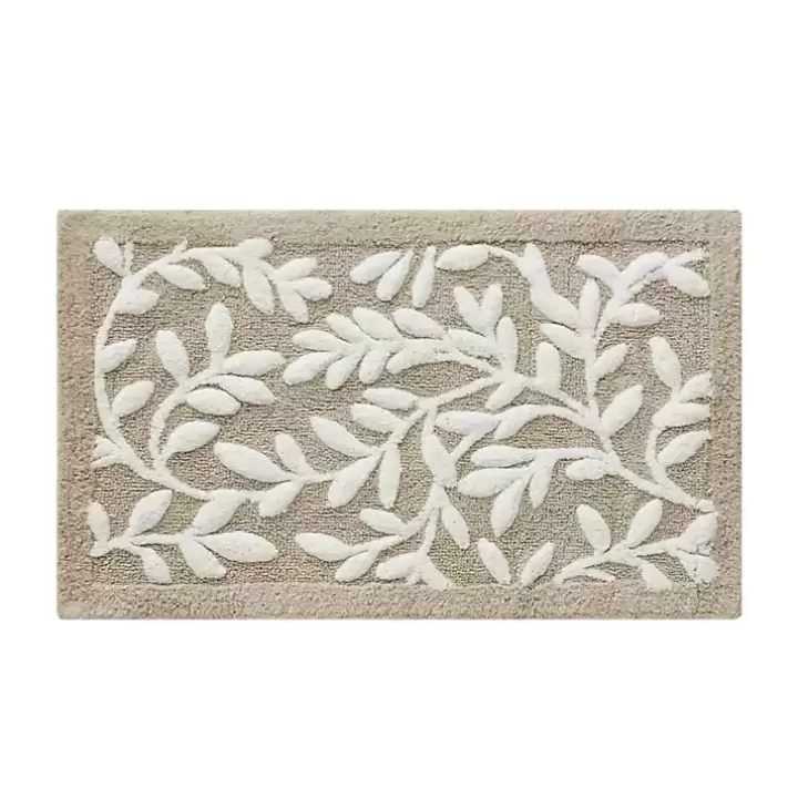 Fashion Tan Botanical Cotton Bath Mat, 34 in. Bathroom Rugs