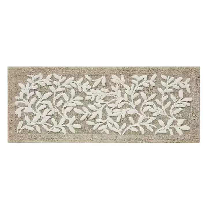 Fashion Tan Botanical Cotton Bath Mat, 60 in. Bathroom Rugs