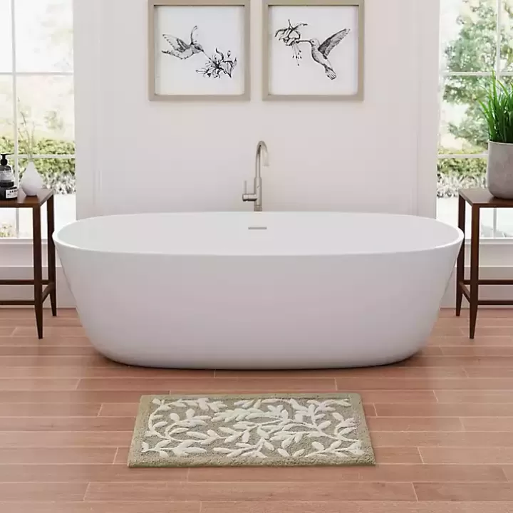 Fashion Tan Botanical Cotton Bath Mat, 34 in. Bathroom Rugs