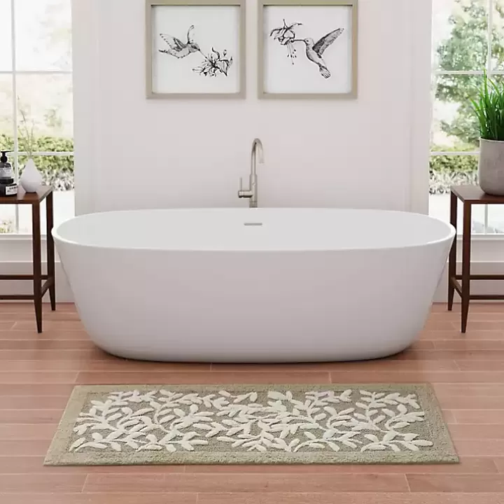 Fashion Tan Botanical Cotton Bath Mat, 60 in. Bathroom Rugs