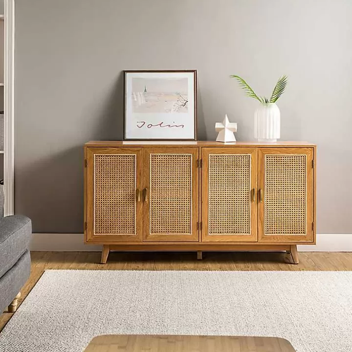 New Cane Wood Storage Media Cabinet Cabinets & Sideboards